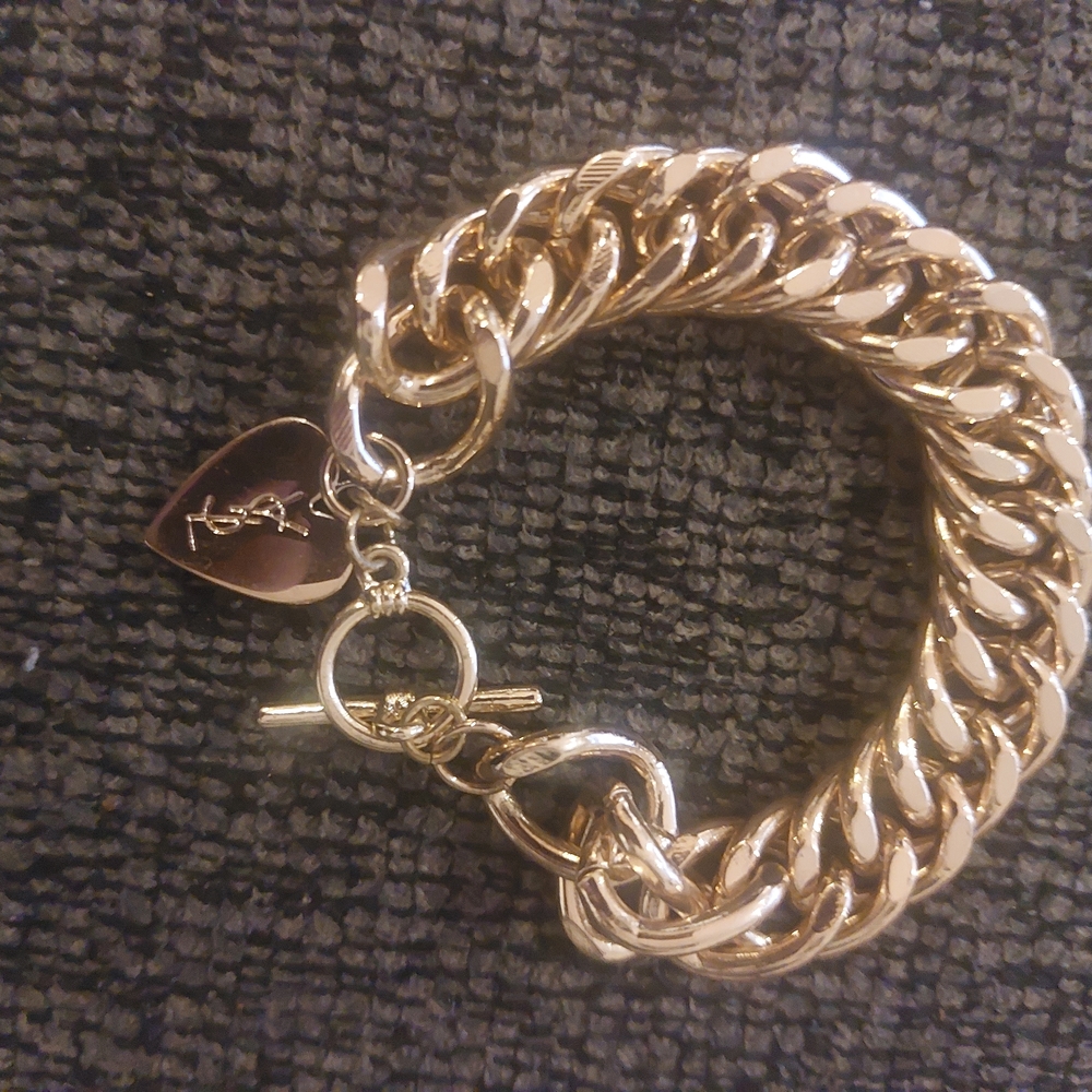 Gold Plated YSL Chain Bracelet with Heart Charm